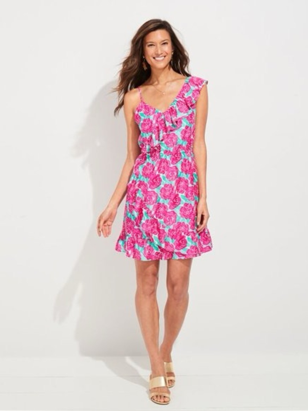 NWT Vineyard Vines x Kentucky Derby Painted Rose Ruffle Dress 00